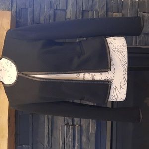 Ann Taylor size 6 black with leather trim blazer jacket textured knit